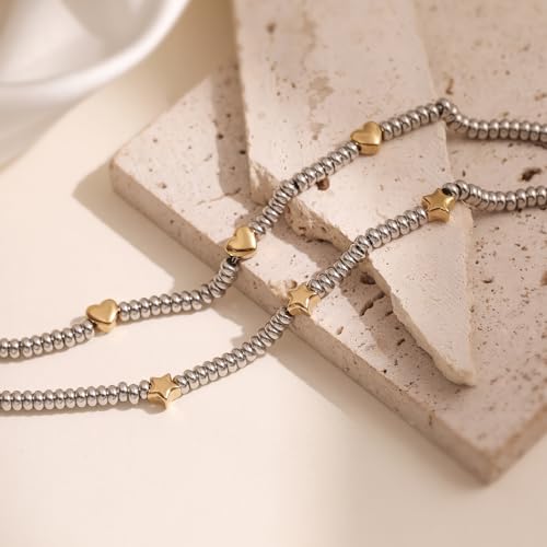 316L Stainless Steel Heart Star Charm Bracelets For Women Romantic Gift Daily Wear Casual Jewelry - color: gold heart