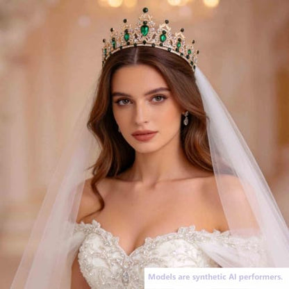 Kamirola - Queen Crown and Tiaras Princess Crown for Women Crystal Headbands for Bridal, Princess for Wedding and Party - color: Gold Green