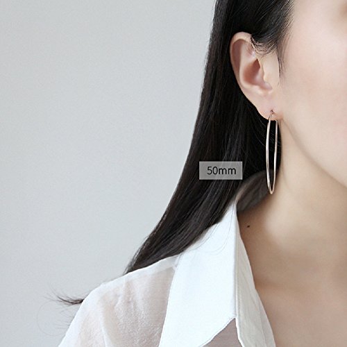 Chic 925 Sterling Silver Big Hoop Earrings Minimalist Round Circle Endless Large Huggie Hoops Statement Earrings 50/60/70/90mm Hypoallergenic Fashion Jewelry Gifts for Women Girls - style: 50mm