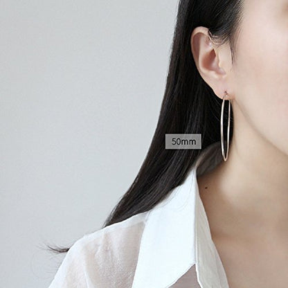 Chic 925 Sterling Silver Big Hoop Earrings Minimalist Round Circle Endless Large Huggie Hoops Statement Earrings 50/60/70/90mm Hypoallergenic Fashion Jewelry Gifts for Women Girls - style: 50mm