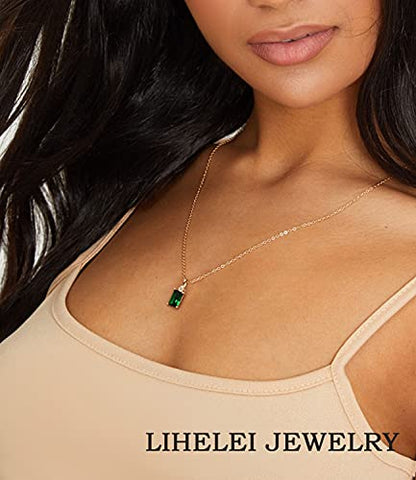 Diamond Pendant Necklaces for Women, Dainty 18k Gold/White Gold Plated Necklace, Gold/Silver Simple Choker Necklaces for Women, Trendy Jewelry Gifts - color: Square Green CZ -Gold