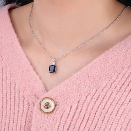 CiNily Rectangular Crystal Necklace for Women Trendy, Pendant Necklace with Chain 14K White Gold | Gold Plated Multicolor Birthstone Pendant Necklaces Boho Jewelry for Christmas Birthday Wedding - color: Silver-Black cz