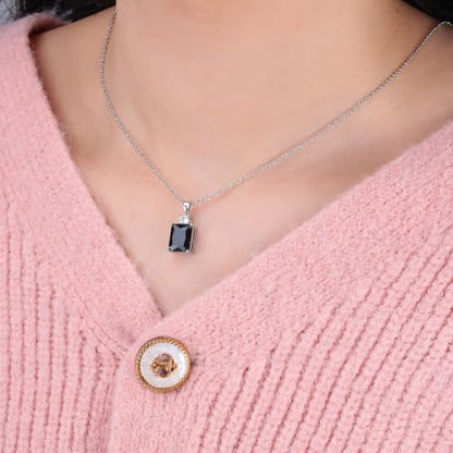 CiNily Rectangular Crystal Necklace for Women Trendy, Pendant Necklace with Chain 14K White Gold | Gold Plated Multicolor Birthstone Pendant Necklaces Boho Jewelry for Christmas Birthday Wedding - color: Silver-Black cz