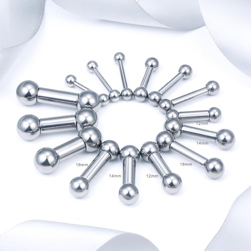 16G-2G ASTM F136 Titanium Internally Threaded Nipple Tongue Rings Piercing Jewelry Straight Industrial Earring Barbell G23 Titanium Nipple Tongue Bars Piercing Jewelry for Women Men 12MM-40MM - style: 2G, 12mm Length, 10mm Ball