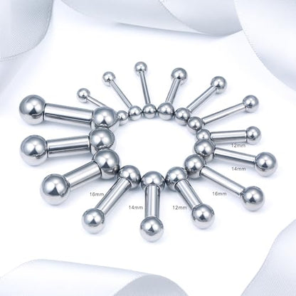 16G-2G ASTM F136 Titanium Internally Threaded Nipple Tongue Rings Piercing Jewelry Straight Industrial Earring Barbell G23 Titanium Nipple Tongue Bars Piercing Jewelry for Women Men 12MM-40MM - style: 4G, 16mm Length, 8mm Ball
