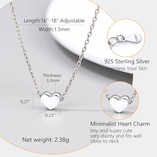 PROSILVER 925 Sterling Silver Necklace for Women Dainty Pendant Necklace | Hypoallergenic 925 Sterling Silver, Cute Small Pendant, Star/Heart/Moon/Triangle/Bar/Round Necklace Silver with Gift Box - color: 01 Sliver, style: 02 Heart