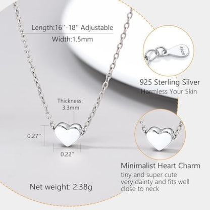 PROSILVER 925 Sterling Silver Necklace for Women Dainty Pendant Necklace | Hypoallergenic 925 Sterling Silver, Cute Small Pendant, Star/Heart/Moon/Triangle/Bar/Round Necklace Silver with Gift Box - color: 01 Sliver, style: 02 Heart