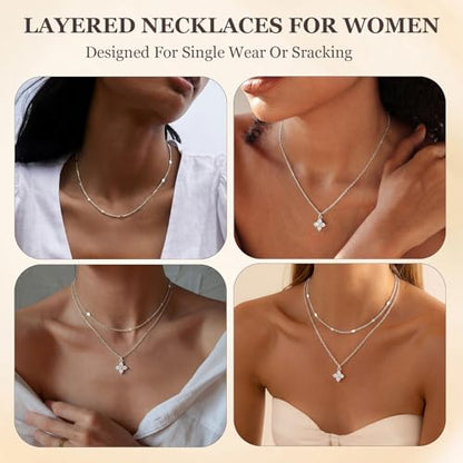RANKEEF Layered Gold Necklaces for Women Sterling Silver Necklace Waterproof Silver Necklace For Women Adjustable Sterling Silver Necklace For Women Set Jewelry Gift - color: Silver-C