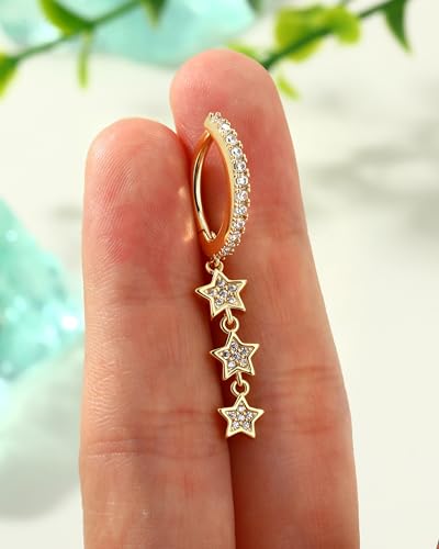 COCHARM Clicker Belly Button Rings, 14K Gold Plated Belly Navel Rings for Women, Stainless Steel Belly Piercing Jewelry Dangly - color: YG-10MM
