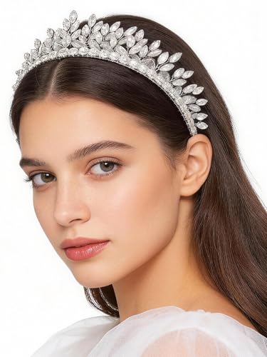 Bridal Rhinestone Headband Wedding Hair Accessories for Women, Pearl Crystal Headband Wedding Costume Headpieces for Brides Princess Quinceanera Christmas Party Prom Birthday(Silver) - color: Silver