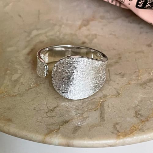 925 Sterling Silver Wide Band Ring Simple Handmade Hammered Chunky Statement Rings Adjustable Boho Thumb Ring for Women Men - color: Pattern 5