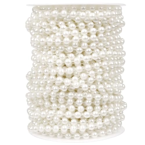 76.7FT White Pearl Beads Garland 6mm Pearl Beads String Bulk for DIY Craft | 25.5Yards Faux Pearl Beads String Roll for Wedding Party Christmas Tree Decoration - color: White Color, size: 6MM