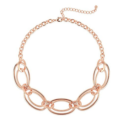 Gold Chunky Necklace for Women: Double Oval Link Statement Choker Necklace | 14k Gold Plated Loop Chain Trendy Fashion Jewelry for Daily Holiday Party - color: ROSE GOLD