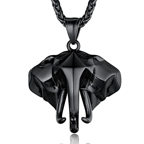 GOLDCHIC JEWELRY Africa Map Necklace for Men, Stainless Steel African Tribal/Egyptian Eye of Horus/I LOVE AFRICA/Elephant Map Hiphop Jewelry Unisex with 22'+2'Adjustable Chain - color: 3D Elephant - Black, style: No Customization