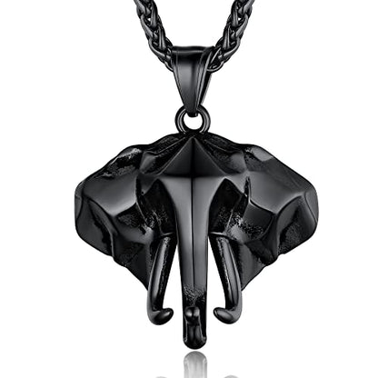 GOLDCHIC JEWELRY Africa Map Necklace for Men, Stainless Steel African Tribal/Egyptian Eye of Horus/I LOVE AFRICA/Elephant Map Hiphop Jewelry Unisex with 22'+2'Adjustable Chain - color: 3D Elephant - Black, style: No Customization