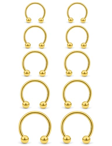 20G-00G Septum Rings Ear Gauges Earrings Stretching Kit 316L Surgical Steel Horseshoe Septum Pa Piercing Jewelry for Women 10mm 12mm 14mm 16mm - color: Gold, size: 20G-Inner Dia:6mm 8mm 10mm 12mm 14mm