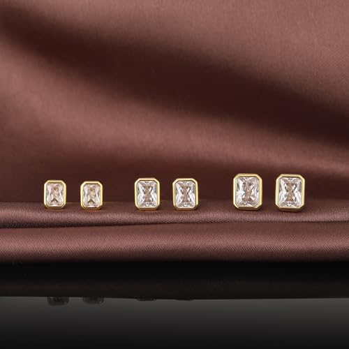 Brilliant Heart-cut/Oval-cut/Trillion-cut/Cushion-cut/Emerald-cut/Marquise-cut Stud, 925 Sterling Silver Cubic Zirconia Stud Earrings for Women Men - style: J-Emerald cut-Yellow