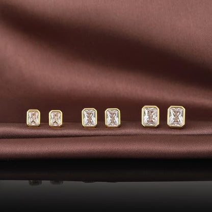 Brilliant Heart-cut/Oval-cut/Trillion-cut/Cushion-cut/Emerald-cut/Marquise-cut Stud, 925 Sterling Silver Cubic Zirconia Stud Earrings for Women Men - style: J-Emerald cut-Yellow