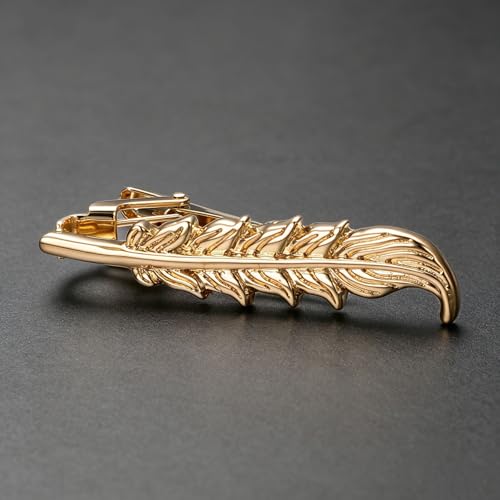 Yoursfs Feather Tie Clip For Men Stylish Tie Bar Metal Clasp Necktie Pin Business Wedding Clamp - style: gold