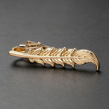 Yoursfs Feather Tie Clip For Men Stylish Tie Bar Metal Clasp Necktie Pin Business Wedding Clamp - style: gold