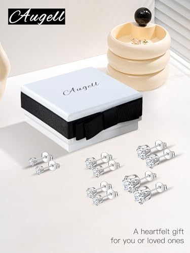 925 Sterling Silver Stud Earrings Set of 5 Pairs Hypoallergenic 18K Gold Cubic Zirconia Earrings for Women Men Sparkling Fancy Gift - color: Premium version - Platinum - 5 pairs