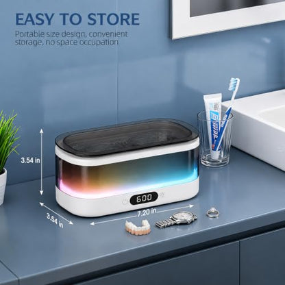 Ultrasonic Jewelry Cleaner 48KHz with RGB Lights for Eyeglasses, Rings, Watches, Dentures, 350ML 304 Stainless Steel Tank, Dual Modes Professional Sonic Cleaner Gift for Wife,Mom,Daughter - color: White