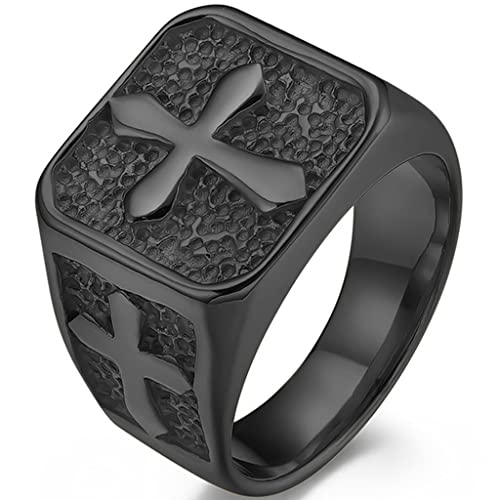 Jude Jewelers Stainless Steel Signet Style Christian Cross Religious Cocktail Party Biker Statement Wedding Ring - color: Black