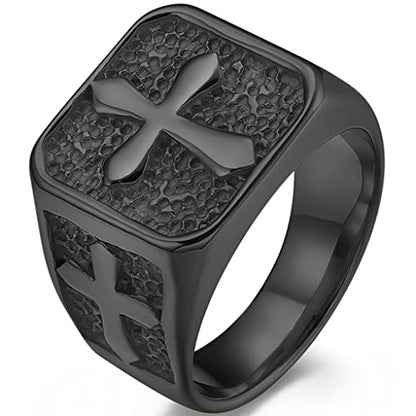 Jude Jewelers Stainless Steel Signet Style Christian Cross Religious Cocktail Party Biker Statement Wedding Ring - color: Black