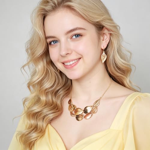 Vintage Statement Jewelry Set - Chunky Flower Floral Plant Geometric Resin Bib Necklace Earring Set Bohemian Boho Crystal Rhinestone Fashion Jewelry for Women Bridal Party Prom Unique Gift - style: MLJS2605-Brown