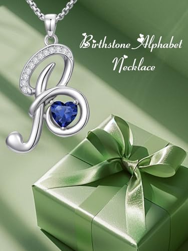 A to Z Initial Birthstone Pendant Necklaces Name Jewelry for Women | 18K White Gold Plated Personalized Alphabet Jewelry Anniversary Christmas Birthday Gifts for Wife Her Daughter Girlfriend - color: B Initial-09-Sept