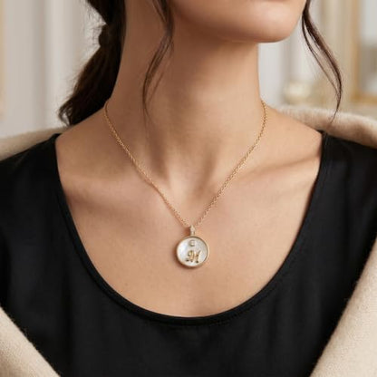 Initial Necklaces for Women Mother of Pearl Gold Letter Necklace Pendant - color: Letter M