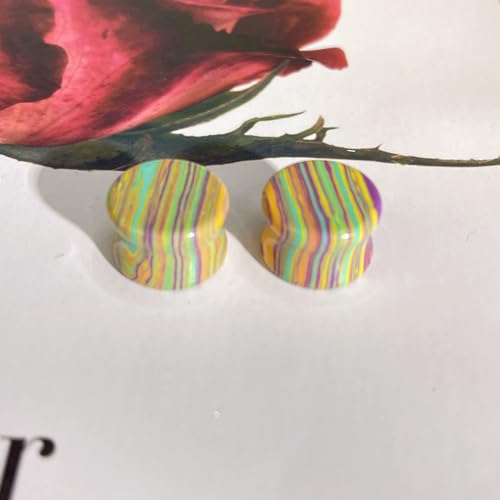 Rainbow Stone Double Flare Ear Plugs Tunnels Natural Organic Stones Expander Ears Piercing Stretcher Gauge Plug for Women Men Fashion Body Jewelry - color: 18mm(11/16")