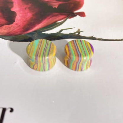 Rainbow Stone Double Flare Ear Plugs Tunnels Natural Organic Stones Expander Ears Piercing Stretcher Gauge Plug for Women Men Fashion Body Jewelry - color: 18mm(11/16")