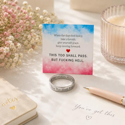This Too Shall Pass But Fucking Hell Inspirational Mantra Ring For Women, Best Friends Engraving Stackable Self Worth Hidden Message Encouragement Friendship Gift Jewelry - color: Shall Pass But Hell Silver 8