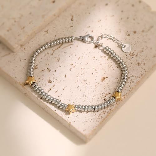 316L Stainless Steel Heart Star Charm Bracelets For Women Romantic Gift Daily Wear Casual Jewelry - color: gold star