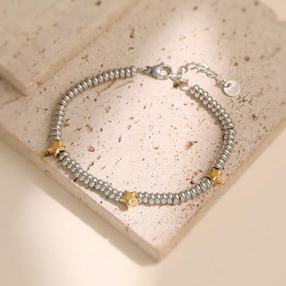 316L Stainless Steel Heart Star Charm Bracelets For Women Romantic Gift Daily Wear Casual Jewelry - color: gold star