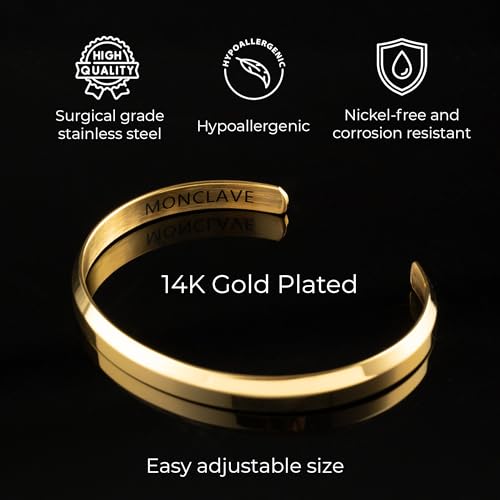 Silver Cuff Bracelet, Dainty Minimalist Unisex Bangle, Hypoallergenic, Tarnish-Resistant, Premium Eco Friendly Gift Box Included - color: Gold