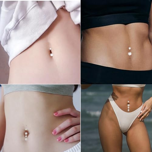 TIANCI FBYJS 3pcs G23 Titanium Pink Belly Button Rings Internally Threaded 10mm Clicker Reverse Curved Hoop Navel Barbell Piercing Jewelry CZ Belly Rings for Women Men - color: gold set4