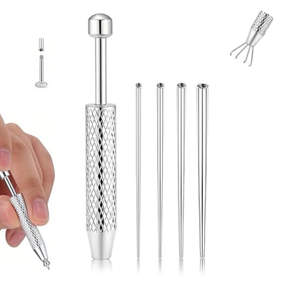 Piercing Tapered Ball Grabbing Tool for Jewelry Replacement - 14G 16G 18G 20G Stainless Steel Flat Back Earring Applicator Tool Threaded, Internal Threaded, External Threaded Body Piercing Insertion Needle Kit for Ear/Nose/Navel/Nipple/Lip/Eyebrow/Tongue