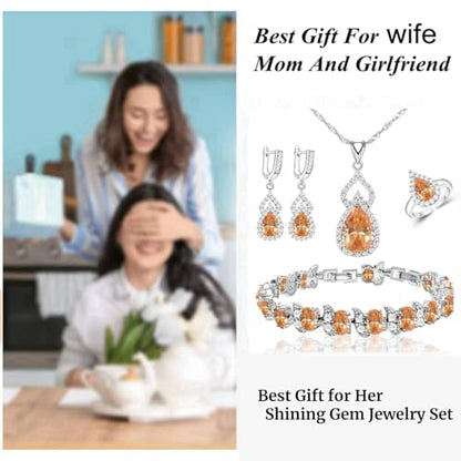 LMXXVJ Women Jewelry Set Platinum Plated Necklace Open Ring Earrings Bracelet Set,Birthday/Anniversary Mother’s Day Jewelry Gifts for Mom/Wife/Sister/Best Friend - color: Champagne