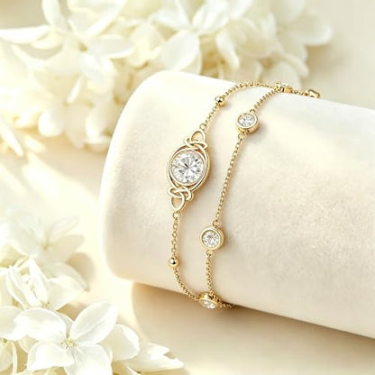 Midari 18K Gold Irish Infinity Celtic Knot Birthstone Layed Anklet Bracelet with 12 Months Birthstone Birthday Jewelry Gifts for Women Mom - color: 04-White, size: Bracelet 7"-9"