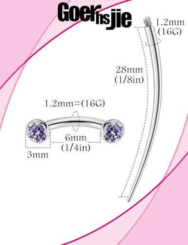 F136 Titanium 16g 6/8/10mm Eyebrow/Rook/Snug/Vertical-Labret/VCH/Snake-Eyes/Anti-Tragus/Christina/Daith/Belly-Button/Bridge/Hood/Surface Curved Barbell Piercing Jewelry for Women Men - color: Purple, size: 6 mm (1/4 in)
