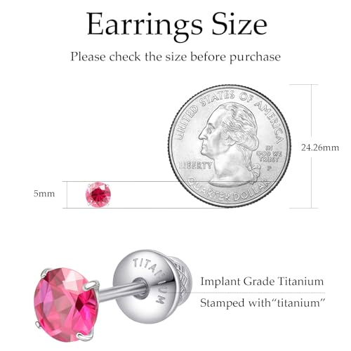 Limerencia Birthstone Screw Back Earrings G23 Implant Grade Titanium Stud Earrings Hypoallergenic Cubic Zirconia Posts Studs Jewelry Gifts for Girls Sensitive Ears - color: July