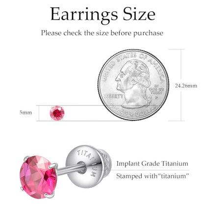 Limerencia Birthstone Screw Back Earrings G23 Implant Grade Titanium Stud Earrings Hypoallergenic Cubic Zirconia Posts Studs Jewelry Gifts for Girls Sensitive Ears - color: July