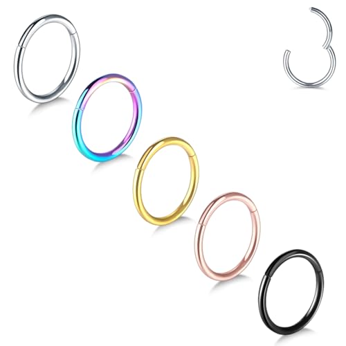 Xpircn 18G 7mm 8mm Nose Rings For Women Men Horseshoe Nose Rings Hoops Horseshoe Septum Lip Eyebrow Helix Daith Ear Nose Piercings - color: Mixed 5 Colors, size: 20G 10mm