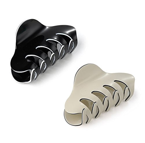 3.3" Jelly Color Hair Claw Clip-Acrylic Strong Holding Power Hair Clips Hairgrip for Women and Girls Hair Barrettes for Medium or Long Hair (Black+Beige) - color: Black+Beige
