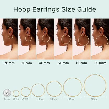 ChicSilver 925 Sterling Silver Hoop Earrings for Women Hypoallergenic, Lightweight Large Gold Plated Silver Hoop Earrings, Endless Hoops Earring 20/30/40/50/60/70MM - color: A. High Polished Gold, size: 70mm
