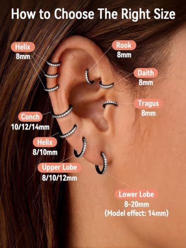 FaithHeart 925 Sterling Silver Post Small CZ Huggie Hoop Earrings for Women | Hypoallergenic Small Cubic Zirconia Hoop Earrings, Silver/Black/Gold/Rose Gold Huggie Earrings, 8-20mm with Gift Box - color: Black, size: 18mm