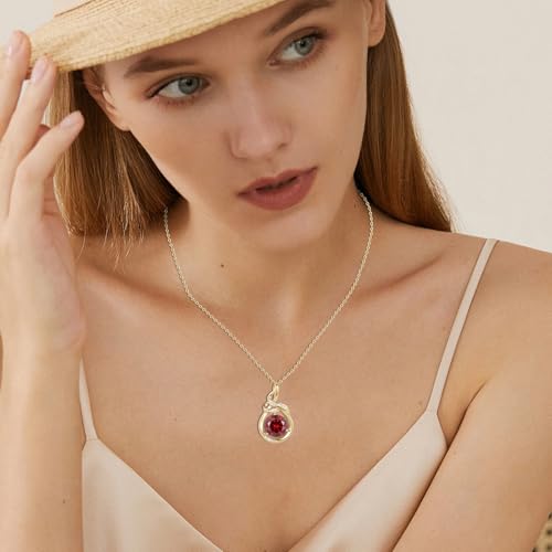 Teardrop Birthstone Necklace for Women 14K Gold/White Gold Elegant Ribbon Pendent Anniversary Love Birthday Gifts for Mom Women, 18"+2" Inches - color: Gold-01-Jan Birthstone