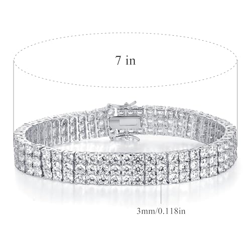 TIKJE 1-3 Row Cubic Zirconias Tennis Bracelet | 3.0mm White Gold Bracelets for Women Jewelry Gift| Size 7-7.5 inches - style: 3 Row, 7.5 inch